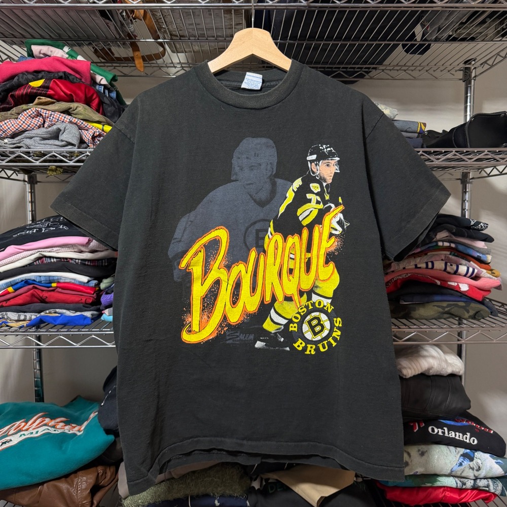 Vintage Salem Sportswear T-Shirt Men's XL Black Ray Bourque Boston Bruins NHL 91